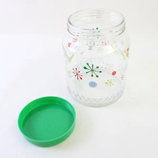 Vintage KIG Indonesia Glass Canister Holiday Decals