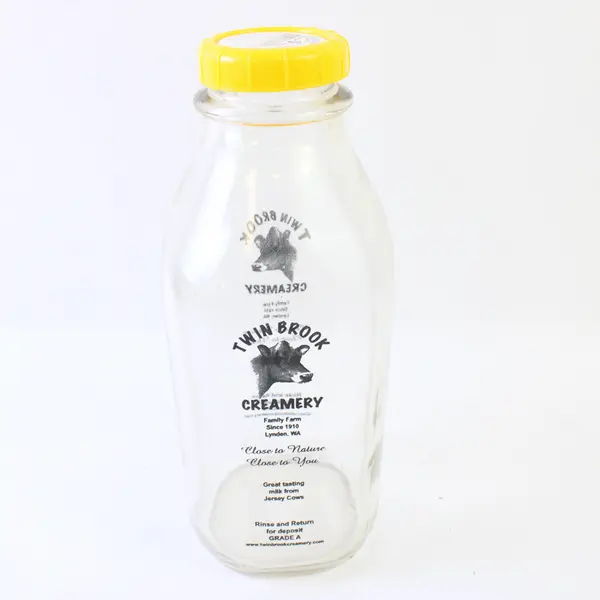 Twin Brook Creamery 100% Jersey Milk Clear Glass Milk Bottle