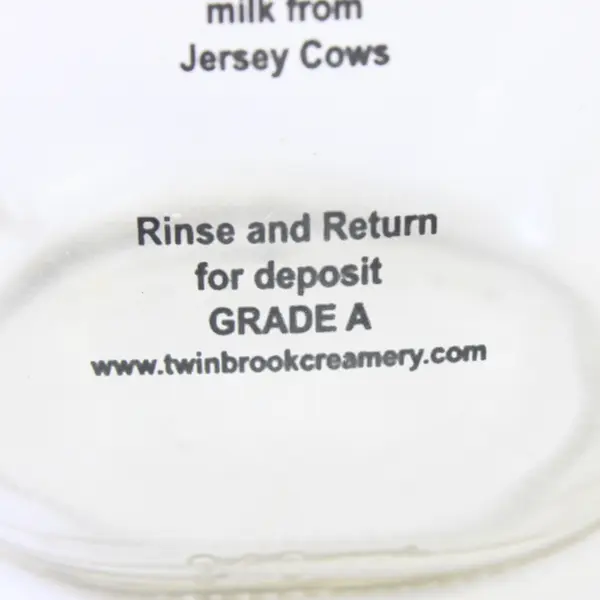 Twin Brook Creamery 100% Jersey Milk Clear Glass Milk Bottle