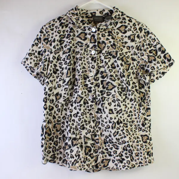 Additions By Chico's Leopard Printed Short Sleeve Button Up Top Womens Size 2