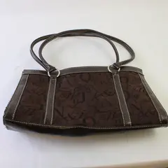 Vintage Sag Harbor Brown Canvas Shoulder Bag Faux Leather Trim