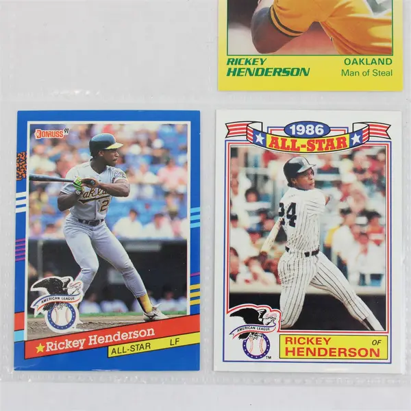 Lot of 4 Rickey Henderson Donruss Topps Leaf Star A's Yankees Cards