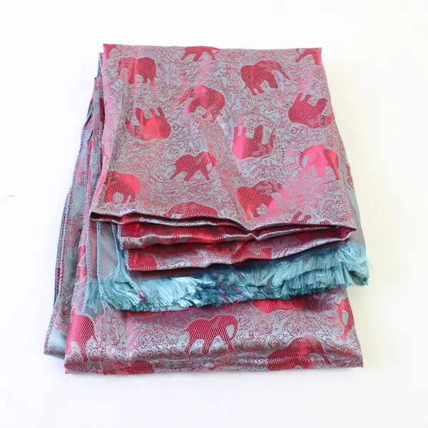 Unbranded Two Toned Blue/Red Iridescent Elephant Pattern Scarf 100% Silk 27"x71"