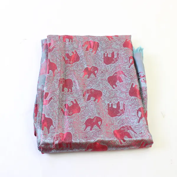 Unbranded Two Toned Blue/Red Iridescent Elephant Pattern Scarf 100% Silk 27"x71"