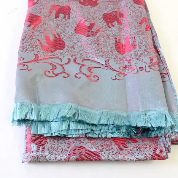 Unbranded Two Toned Blue/Red Iridescent Elephant Pattern Scarf 100% Silk 27"x71"