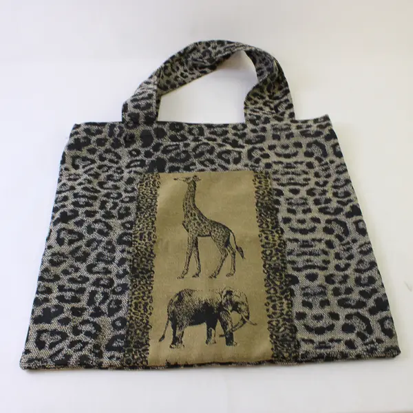 Leopard Print Tote Bag Beige Black Giraffe Elephant Animal 15x14.5