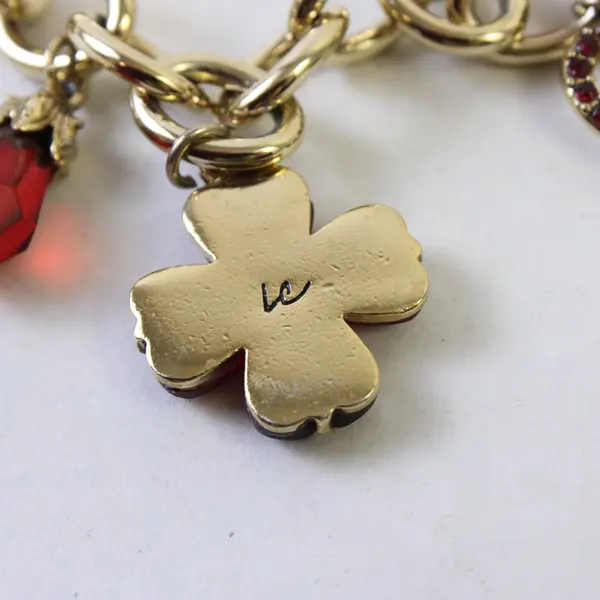 Liz Claiborne Sweet Heart Gold Tone Charm Bracelet 7-3/4"