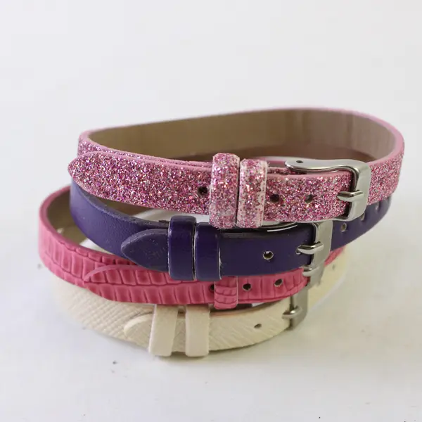 Lot of 4 Women's Faux-Leather Belt Bangle Wristband Bracelets