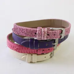 Lot of 4 Women's Faux-Leather Belt Bangle Wristband Bracelets