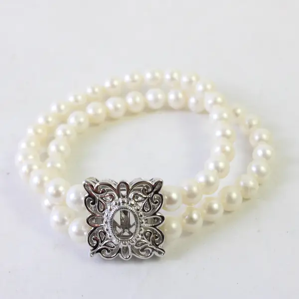 J&T Stretchy Pearl Bracelet 925 Sterling Setting for Interchangeable Stones