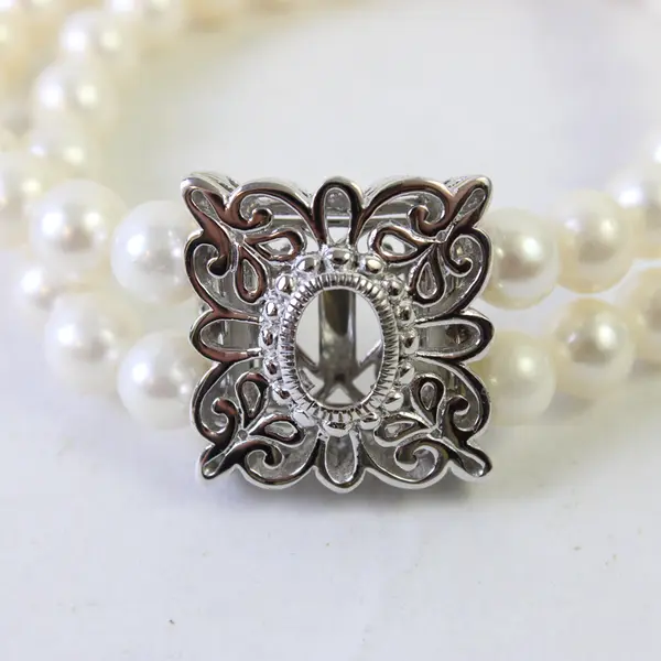 J&T Stretchy Pearl Bracelet 925 Sterling Setting for Interchangeable Stones