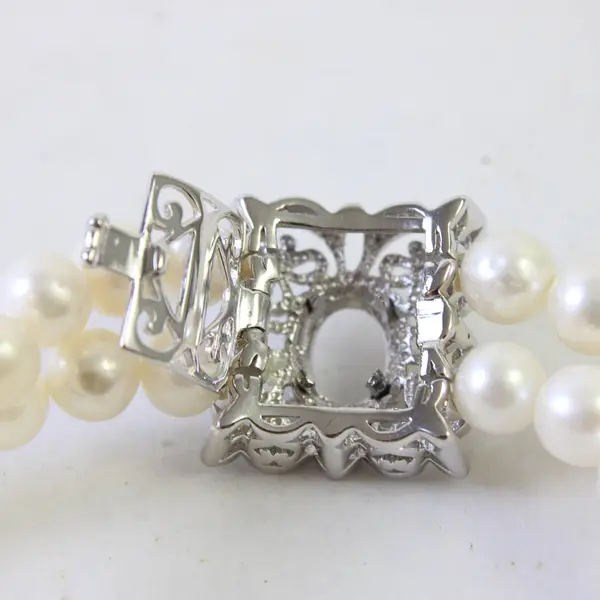 J&T Stretchy Pearl Bracelet 925 Sterling Setting for Interchangeable Stones
