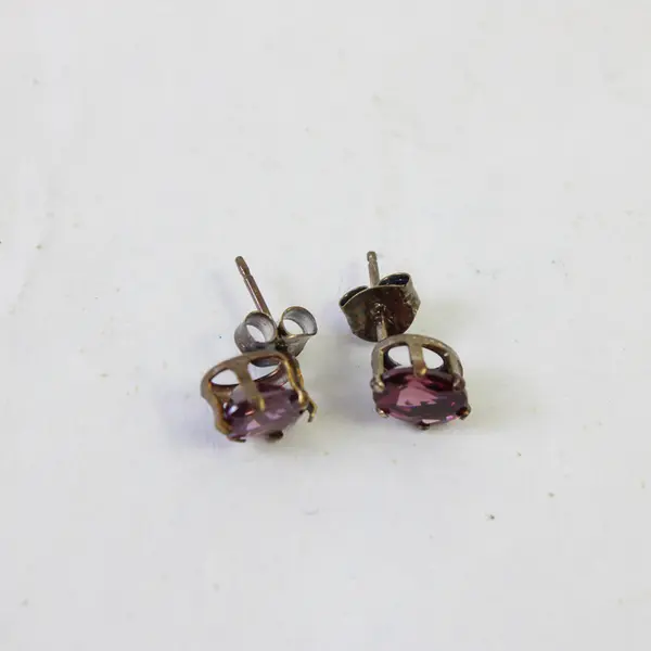 Vintage Stud Earrings Oval Pink-Purple Stones