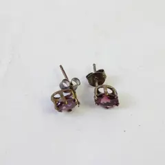 Vintage Stud Earrings Oval Pink-Purple Stones