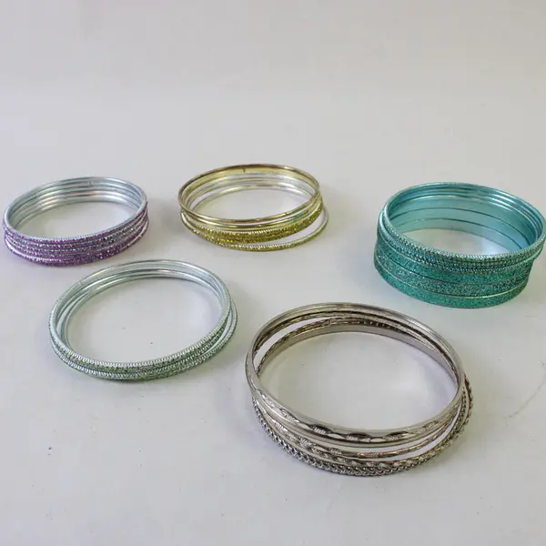 Lot of 29 Women's Sparkly Metal Bangle Bracelets Various Colors