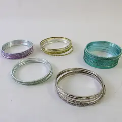 Lot of 29 Women's Sparkly Metal Bangle Bracelets Various Colors