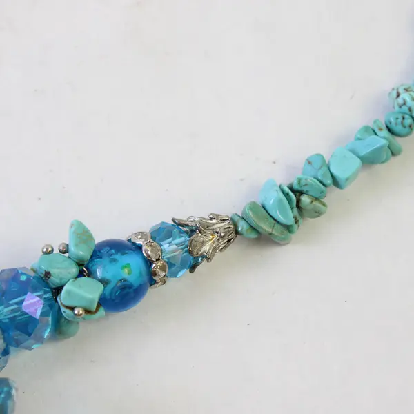 Aqua Blue Millefiori Beaded Art Glass Pendant Necklace 22"