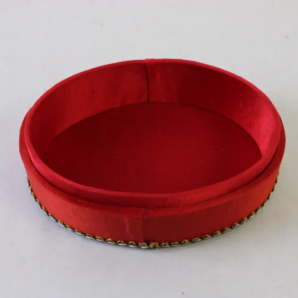 Vintage Red Oval Butterfly Embroidered Jewelry Trinket Box 5in