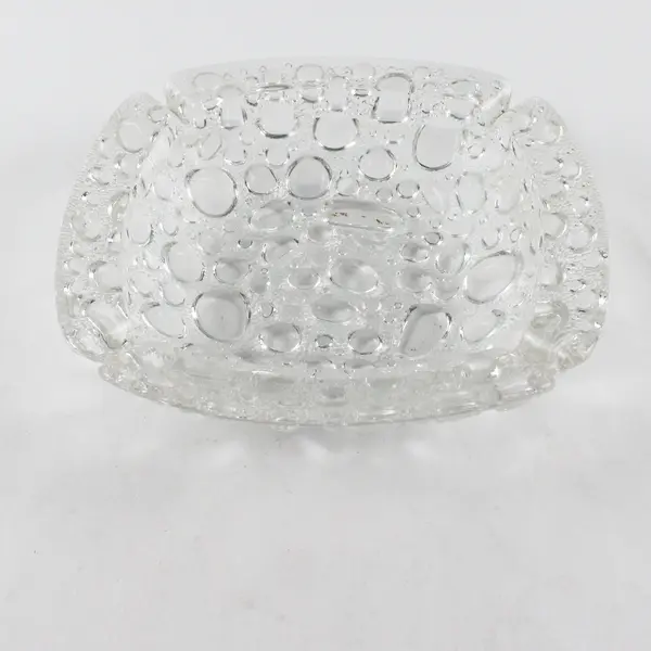 Vintage 1960s Mid Century Modern Clear Pebble Glass Square Heavy Ashtray