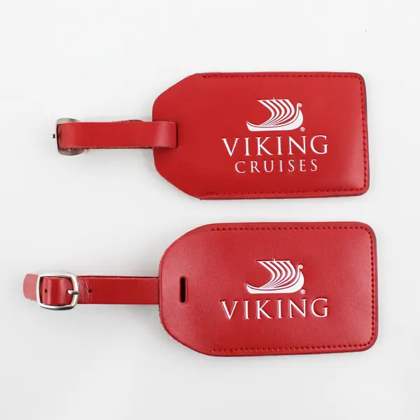 Viking Cruises & Viking Red Leather Luggage Tags Lot of 2 w/ Straps