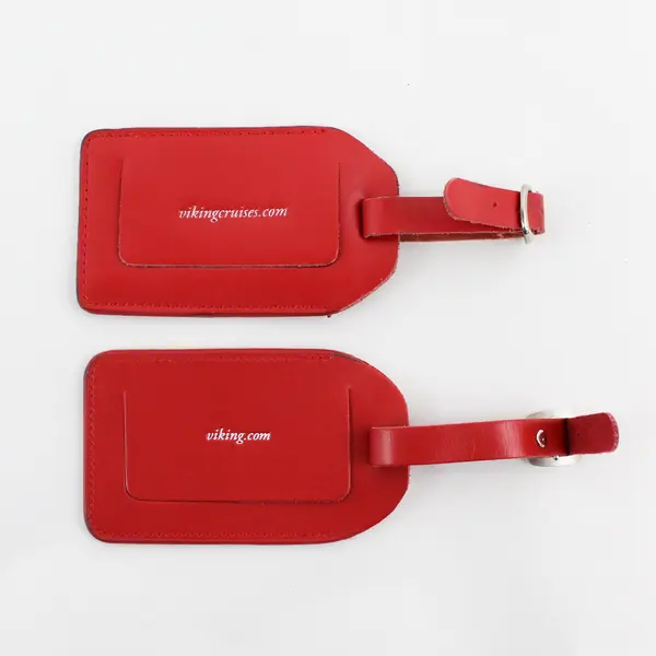 Viking Cruises & Viking Red Leather Luggage Tags Lot of 2 w/ Straps