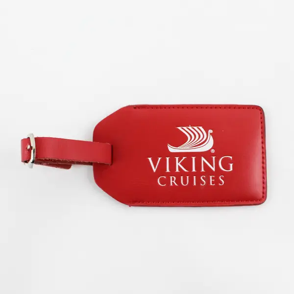 Viking Cruises & Viking Red Leather Luggage Tags Lot of 2 w/ Straps