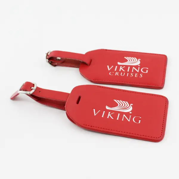 Viking Cruises & Viking Red Leather Luggage Tags Lot of 2 w/ Straps