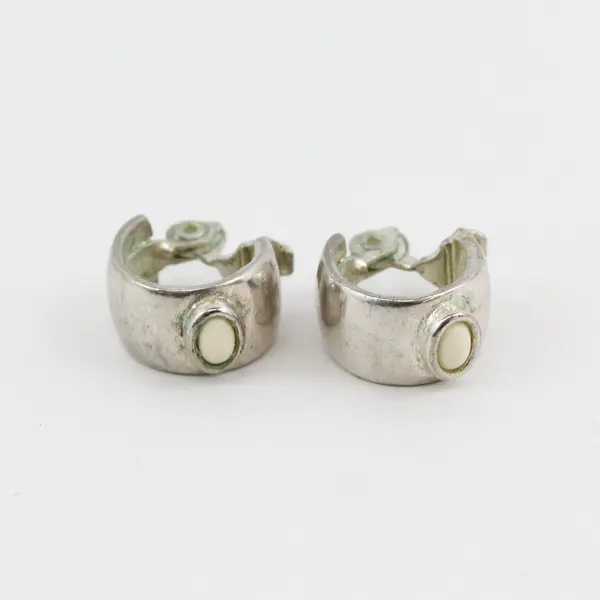 Vintage Monet Silver Tone Hoop Huggie Clip Earrings Fashion Jewelry Costume