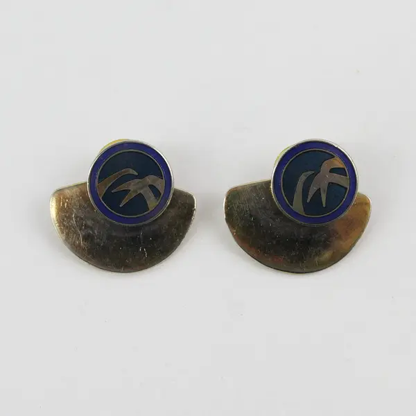 Laurel Burch Vintage Blue Enamel Gold Tone Stud Jacket Earrings
