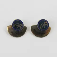 Laurel Burch Vintage Blue Enamel Gold Tone Stud Jacket Earrings