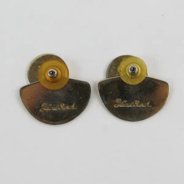 Laurel Burch Vintage Blue Enamel Gold Tone Stud Jacket Earrings