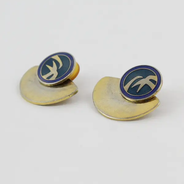 Laurel Burch Vintage Blue Enamel Gold Tone Stud Jacket Earrings