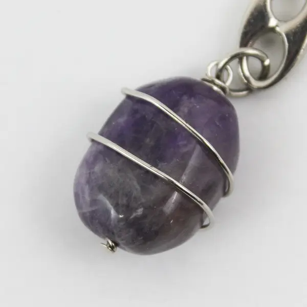 Keychain Polished Amethyst Stone Wrapped In Wire