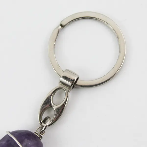Keychain Polished Amethyst Stone Wrapped In Wire