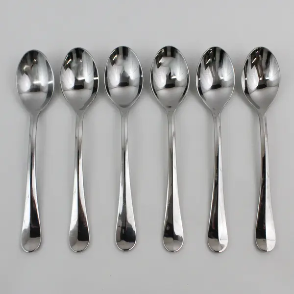 Lot of 6 Gourmet Settings Unknown Pattern 18/C SS Oval Soup Spoons 8.25" Good