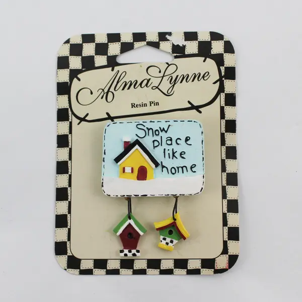 1998 Retro Pin Alma Lynne Snow Place Like Home Dangling Birdhouse Charms 1998