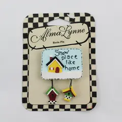 1998 Retro Pin Alma Lynne Snow Place Like Home Dangling Birdhouse Charms 1998