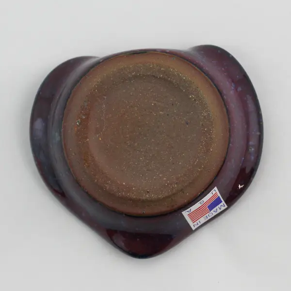 Vintage Purple  Art Pottery Heart Shaped Trinket Dish With Crackle Glass Center