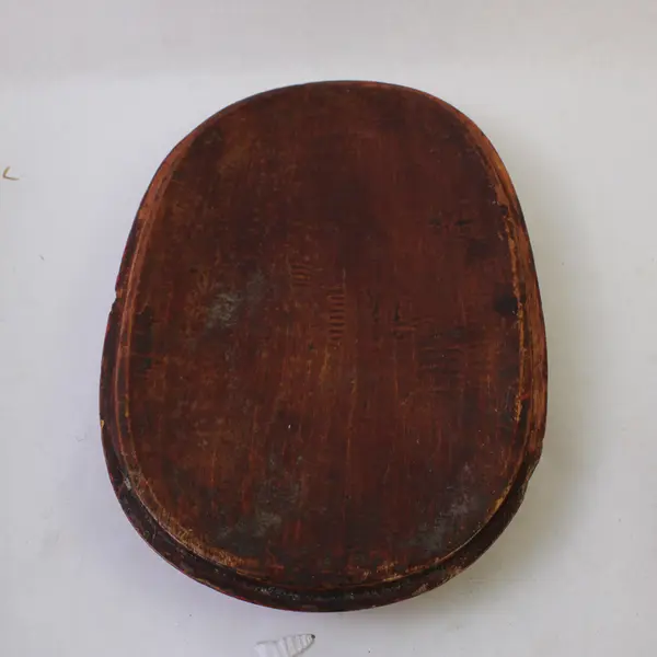 Antique Chinese Red Lacquered Wood Grain Oblong Lunch Box With Lid 