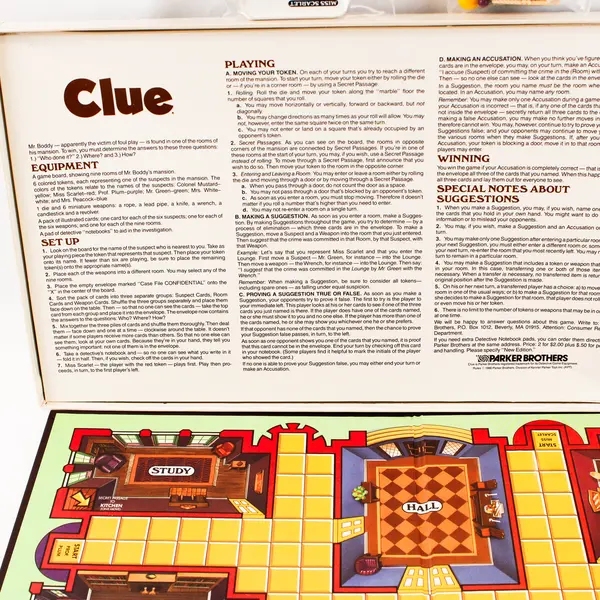 Vintage Parker Brothers CLUE Board Game 1986 - Complete