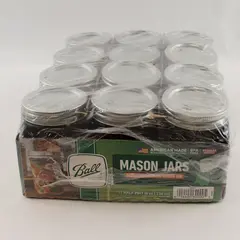 NEW Set of 12 Mason Jars 8oz Regular Mouth Half Pint Canning Jars w/Lids