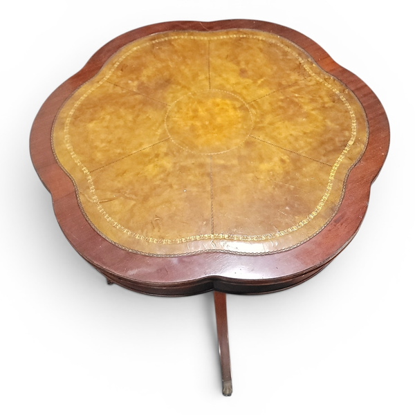 Antique Mahogany Regency-Style Table Clover Leather Top -Freight/Local Pickup