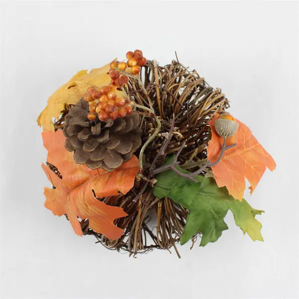 Lot of 2 Decorative Rustic Grapevine Twig Pumpkins with Faux Foliage 9"
