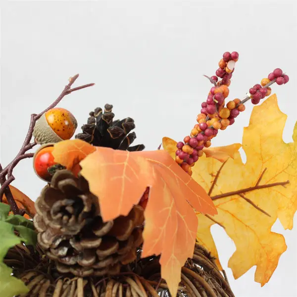 Lot of 2 Decorative Rustic Grapevine Twig Pumpkins with Faux Foliage 9"