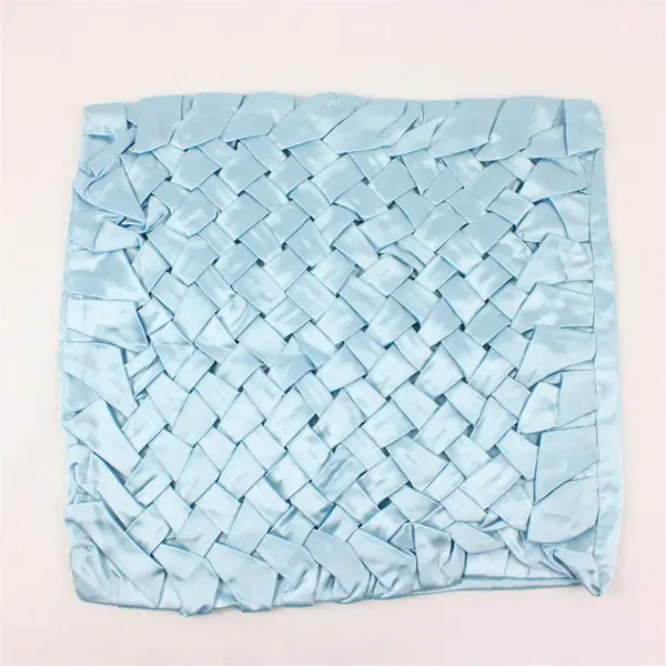 Handmade Powder Blue Basketweave Satin Throw Pillow Cover Square 15x15
