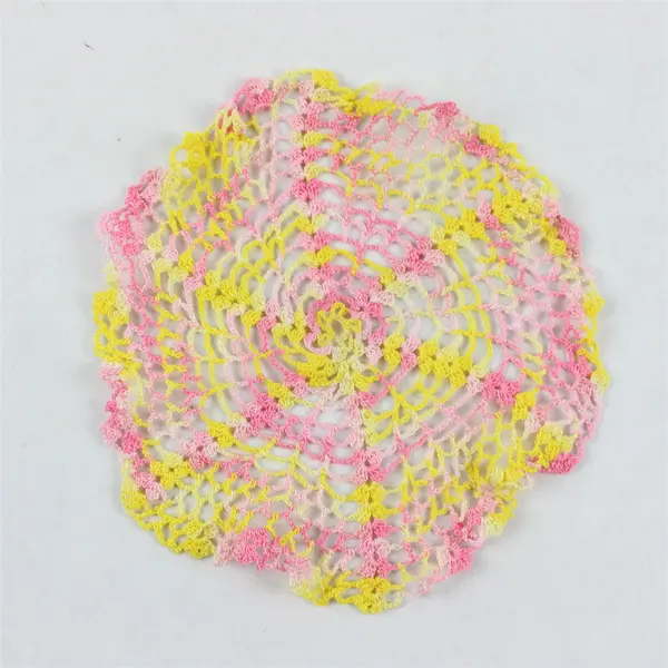 Vintage Handmade Crocheted Pink and Yellow Doily 6"
