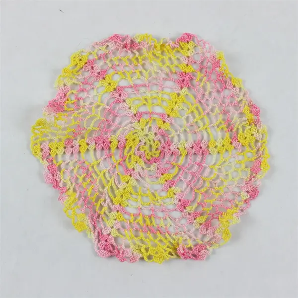 Vintage Handmade Crocheted Pink and Yellow Doily 6"