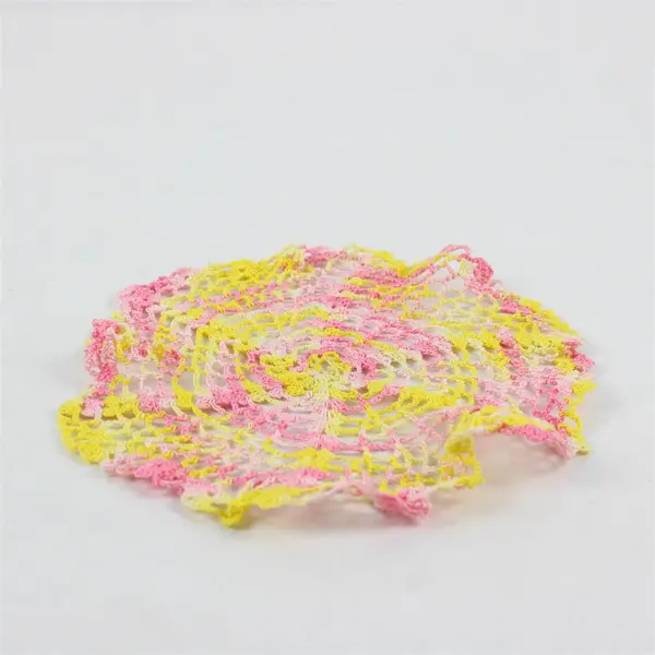 Vintage Handmade Crocheted Pink and Yellow Doily 6"
