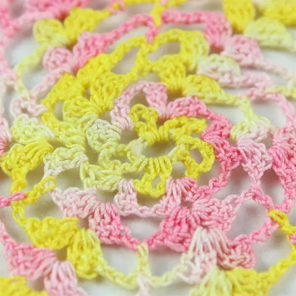 Vintage Handmade Crocheted Pink and Yellow Doily 6"