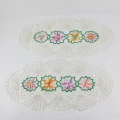 Set of 2 VTG Crocheted Multicolor Flower Dresser Scarves 23" DIY Upcycle Flawed